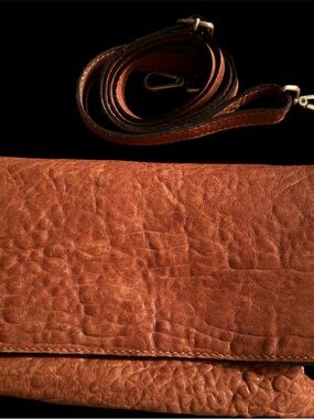 Women's Italian Leather Crossbody Clutch in Cognac Brown